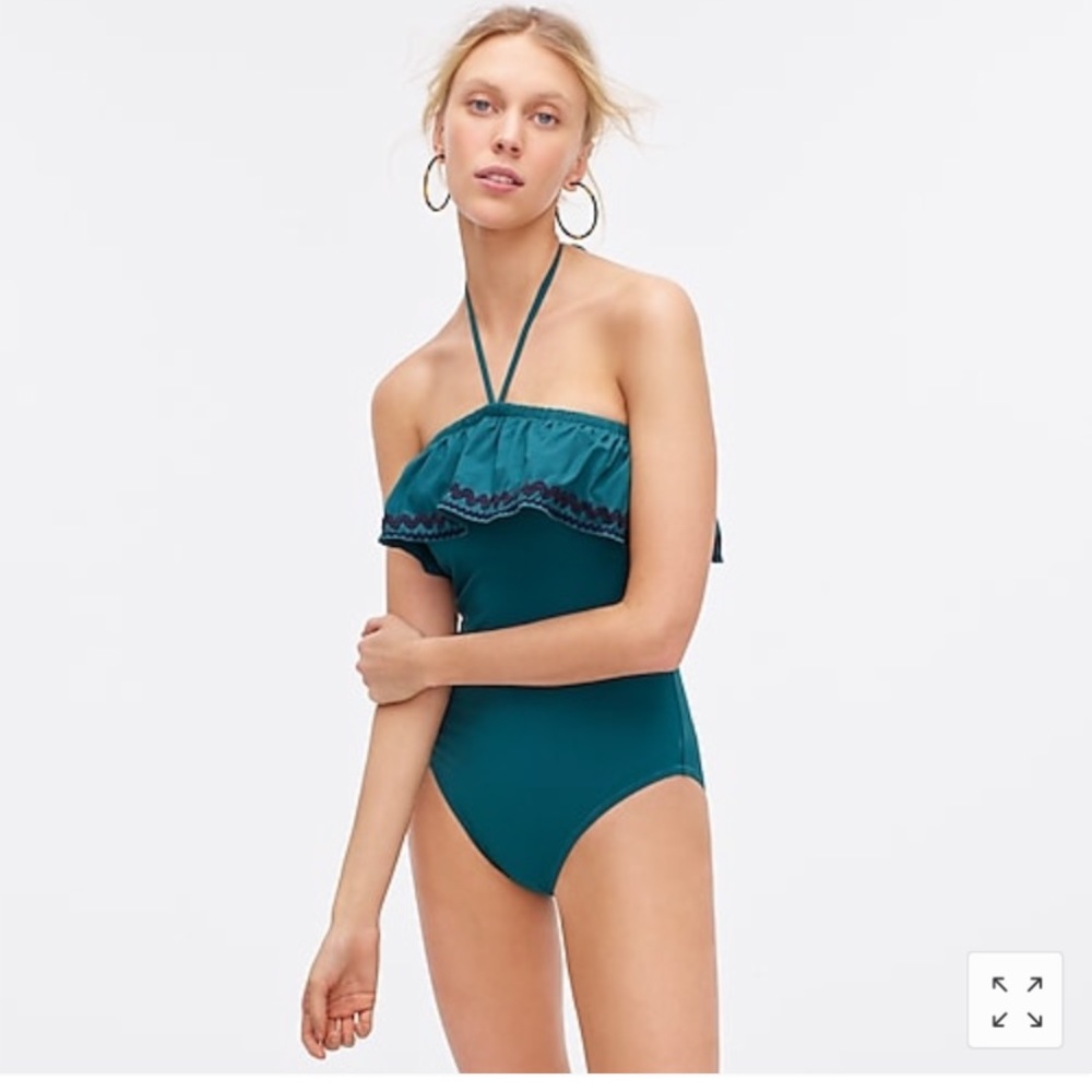 NWT Jcrew Ruffle Bandeau one-piece with rickrack